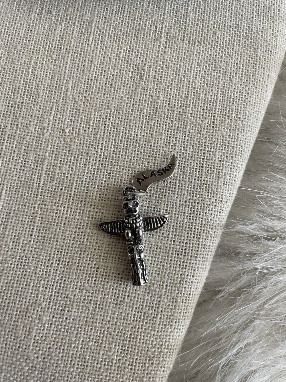 Sterling Silver Native Totem Pole Charm Pendant Alaska Tag Vintage Souvenir